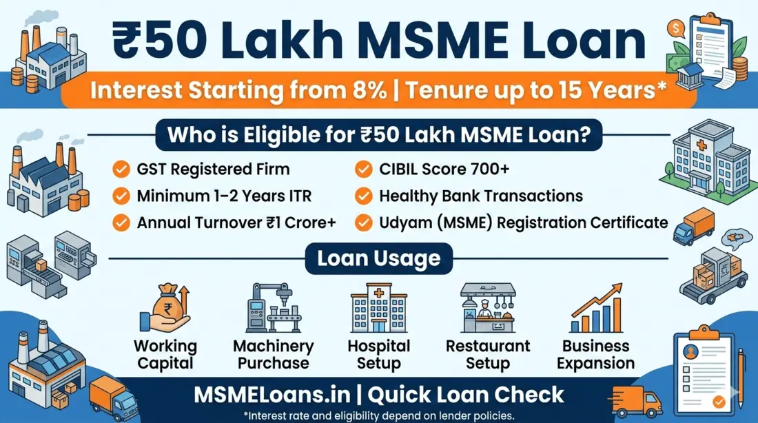50 lakh MSME loan for hospital setup restaurant setup and business expansion