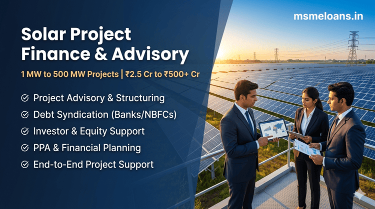 Solar project finance services for commercial and industrial solar plants up to 500 MW