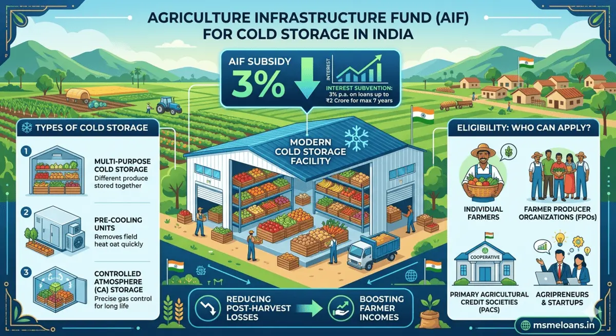 Agriculture Infrastructure Fund for Cold Storage loan subsidy scheme in India